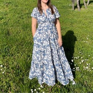 Maeve Blue and White Floral Maxi Dress